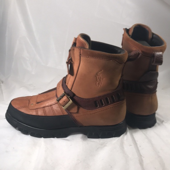 Polo Ralph Lauren Men Kilnwick Brown Leather Double Zip Moto Gorpcore Ankle Boot - Picture 4 of 10